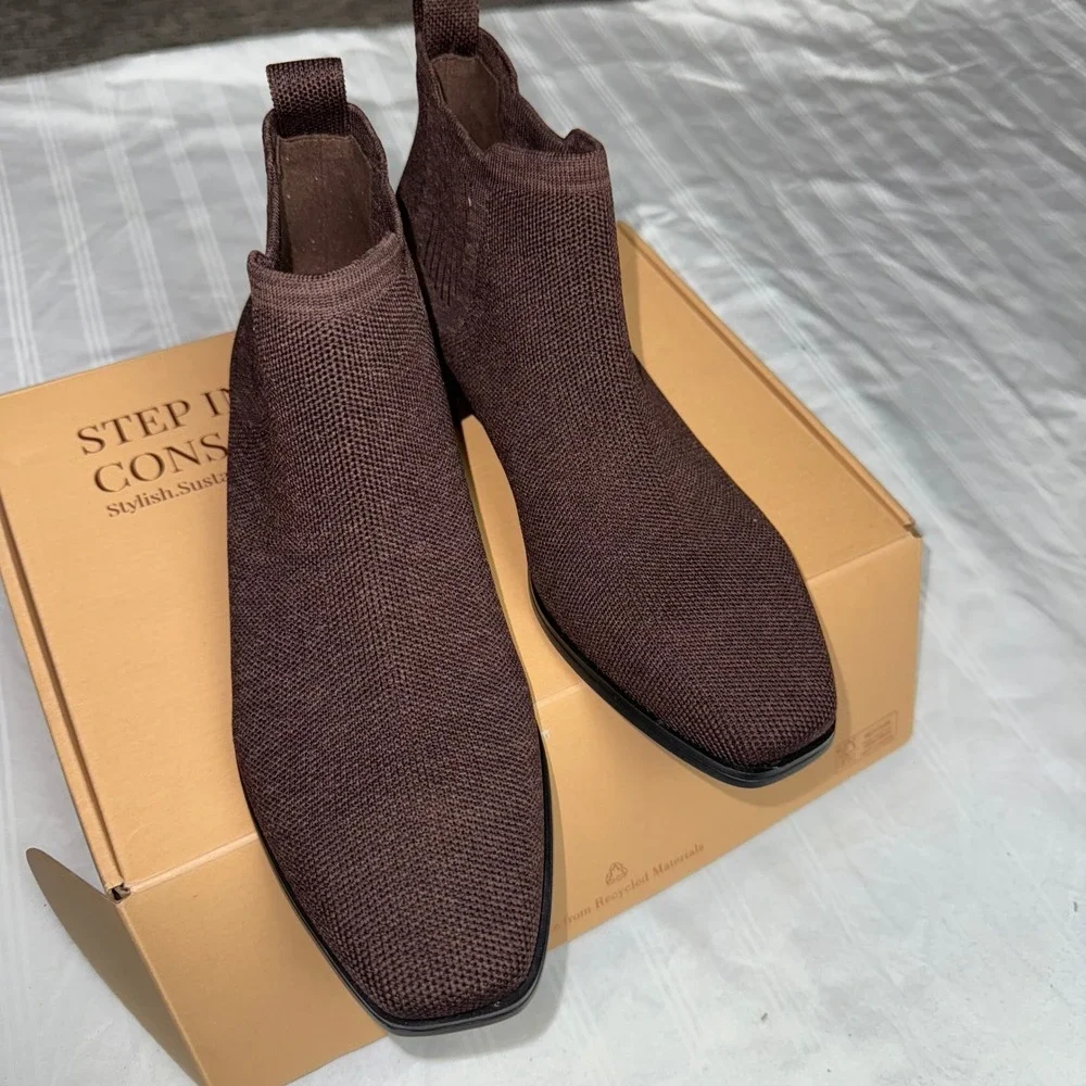 VIVAIA Ankle Waterproof Knit Slip-On Square-Toe Brown Booties Size 8.5 EUR‎ 39.5